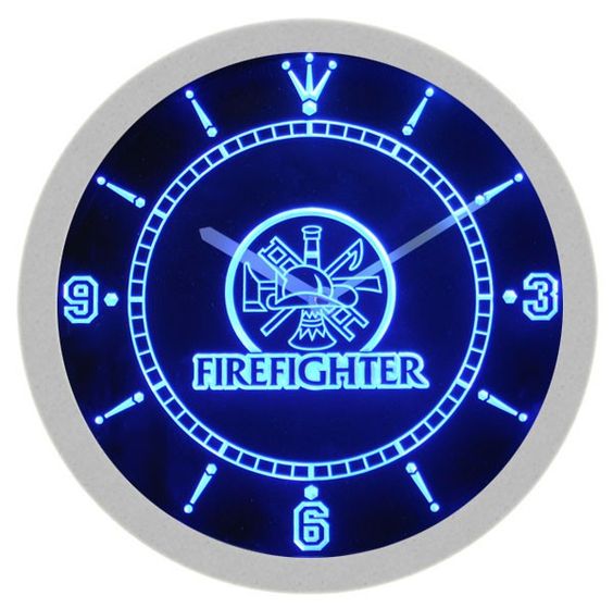 Fire Fighter Ladder Axe Helmet LED Light Bar Wall Clock