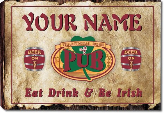 Custom Irish Pub Beer Stretched Canvas Print Decor Light