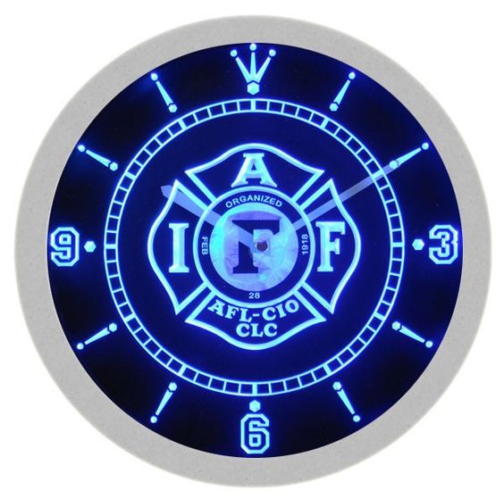 Fire Rescue Iaff Firefighters Department LED Light Bar Wall Clock