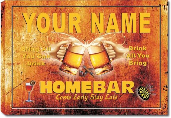 Custom Home Bar Beer Stretched Canvas Print Decor Light